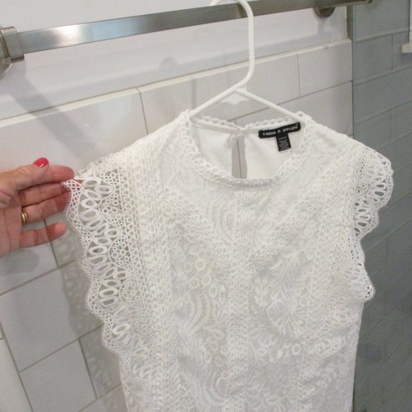 CABLE & GAUGE WHITE COTTON BLEND LACEY TOP. FULLY LINED SIZE SM - Picture 8 of 12